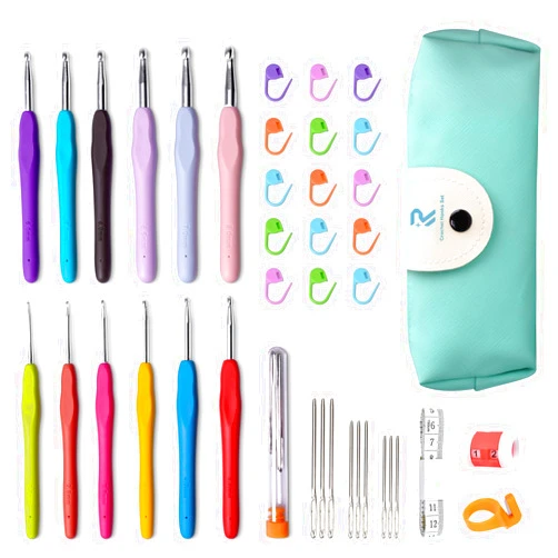 RealPlus 12 Sizes Crochet Hooks Set for Arthritic Hands, Ergonomic Soft Grip Handles, Crochet Kit for Beginners, Christmas Gifts for Women, Large Crochet Needle with Blue Case