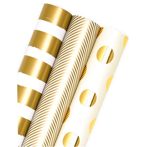 WRAPAHOLIC Wrapping Paper Roll - Mini Roll - 3 Rolls - 17 Inch X 120 Inch Per Roll - Gold Print for Birthday, Holiday, Wedding, Baby Shower Packing