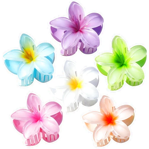 Sisiaipu Hawaiian Plumeria Hair Accessories - 6 Pack Large Claw Clips for Thick and Thin Hair, Beach Tropical Hair Clips for Women and Girls