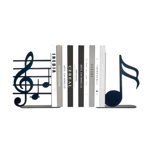 Ecqizer Music Themed Book Ends,Musical Note Bookend,Metal Bookend,Bookends Decorative,Home Decorative Bookends,Bookshelf Holder,Gifts for Music Lovers,Music Teacher and Women, Black
