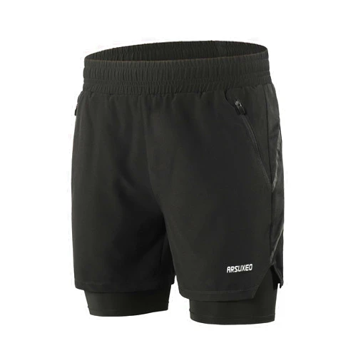 ARSUXEO Men's 2 in 1 Active Running Shorts with 2 Zipper Pockets