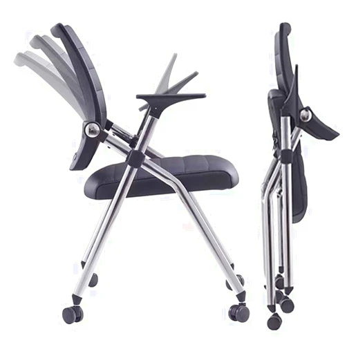 UDHSV Folding office chair with wheels portable,comfy chair for desk,Home office chair ergonomic desk chair leather padded seats,desk chair for bedroom,conference training chairs for adults livingroom,black