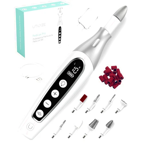UTILYZE PediLux Pro Professional Manicure Pedicure Kit, Cordless Electric Nail File Drill Set, Thick Toenail Grinder, Toe Nail Dremel Tools, Filer, Buffer, Sander, Remove Cuticles, Callus for Men & Women