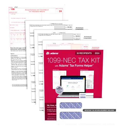 Adams 2024 1099 NEC Kit for 30 Recipients, 3 Part Laser 1099 Forms, 6 1096 Forms, Self Seal Envelopes & Access to Adams Tax Forms Helper (1009313)
