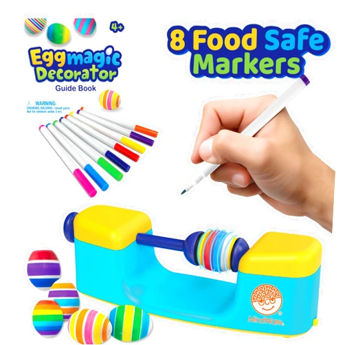 MindWare Eggmagic Decorator Dynamic Easter Egg Coloring Kit with Automatic 360 Egg Spinner and Vibrant Non-Toxic Marker Set (8 ct) for Creative Family Fun Decorating Activity