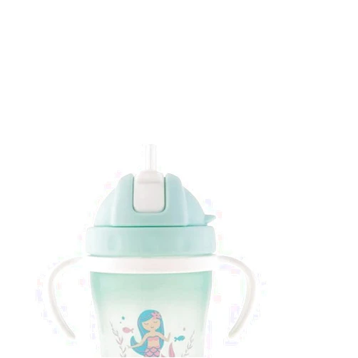 Stephen Joseph Straw Cups, Transition Straw Cup with Removable Handles, Flip-Top Straw Spill Free Baby Sippy Cup, Soft Straw Cup – 5oz, Mermaid