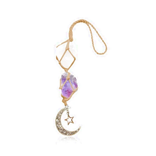 Moioee Car Hanging Charm Pendant Dangling Moon, Healing Crystal Accessories, Car Charm Dangling Moon Star Rearview Mirror Decorations, Handmade Ornaments Natural Energy Crystal for Car (Style E)