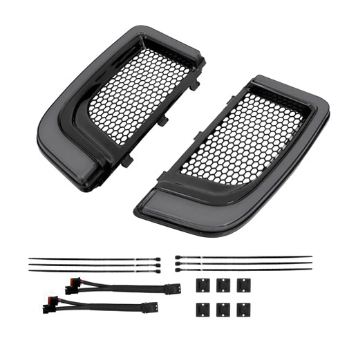 HDBUBALUS Motorcycle Lower Grills Leg Fairing Light LED Turn Signal Running Light Fit For Harley Touring Street Glide Road Glide Electra Glide FLHTK FLTRU 2014-2020 (Color: Black&Grey)