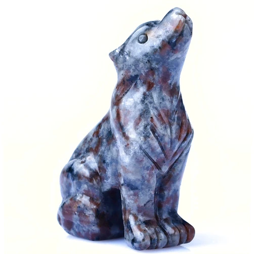 Ytbeoxk 2.1 Inch Flame Stone Wolf Crystal Statue，Wolf Gifts Healing Crystal Decor，Wolf Totem Figurines Stone Energy Gemstones, in Bedroom Office Christmas Meditation Gifts for Men Gril Women