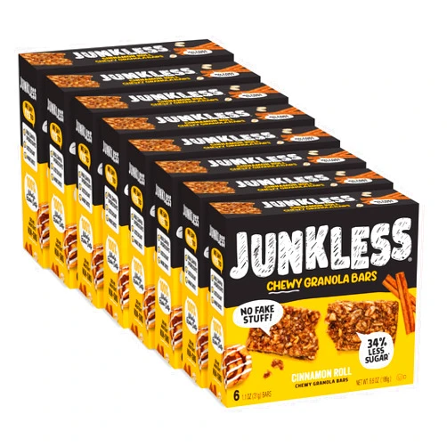 Junkless Cinnamon Roll Chewy Granola Bars - Less Sugar, Great Tasting, Wholesome Snacks - Bulk Granola Bars - 1.1 oz. Bars, 8 Boxes