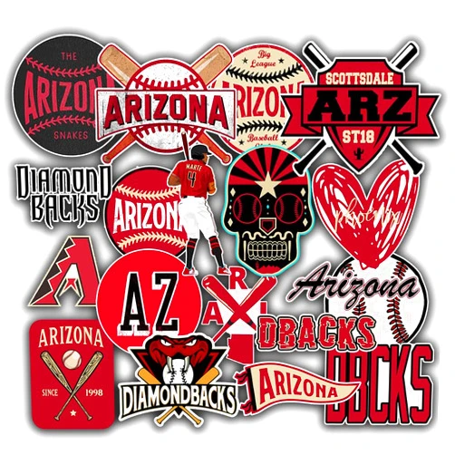 BESSER ASSOCIATES 25 PCS Aizona Stickers Vinyl Diamondbacks Stickers Pack Baseball Team Stickers for Water Bottle, Laptop, Bicycle, Computer, Motorcycle, Travel Case, Car Decal Decoration Sticker 2-2.5 inches