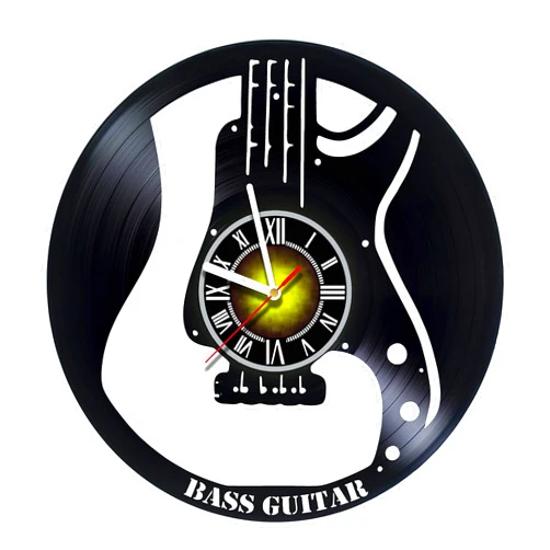 Toffy Workshop Wall Clock Compatible with Bass Guitar - Rock Music - Vinyl - Get Unique Gifts Presents for Birthday, Christmas, Ideas for Boys, Girls, Men, Women, Adults, him and her - Unique Art Design