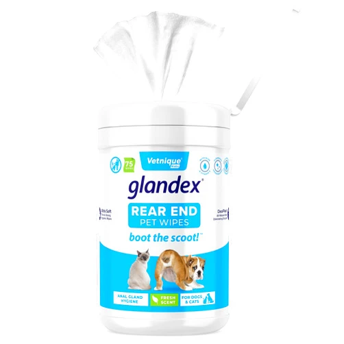 Vetnique Labs Glandex Dog Wipes for Pets Cleansing & Deodorizing Anal Gland Hygienic Dog & Cat Wipes with Vitamin E, Skin Conditioners and Aloe (75ct)