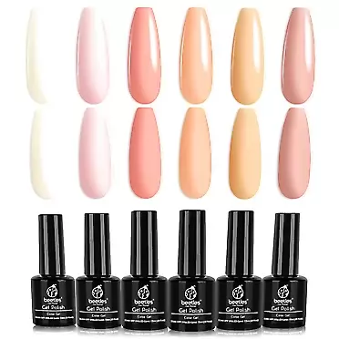 Beetles Gel Polish Beetles Gel Nail Polish Kit- 6 Colors Nude Pink Gel Polish Set Soak Off Nail Gel Polish Set Peach Natural Skin Tone Gel Nail Manicure Kit DIY Home Gifts for Women D-Nude Pink