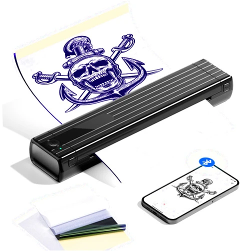 PokeLabel Wireless Tattoo Stencil Printer, Thermal Tattoo Transfer Printer TP83 with 10Pcs Transfer Paper, Bluetooth Tattoo Printer Machine Kit Compatible with iOS＆Android Phone & PC
