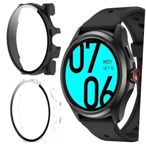 Lamshaw Compatible for TicWatch Pro 5 Case, Lamshaw Hard PC Case with Screen Protector Compatible for TicWatch Pro 5 Smartwatch (2 Pack-Black+Clear)