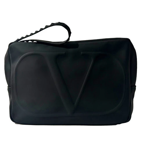 Valentino Black Large Zip Makeup Cosmetic Clutch Wristlet Pouch Approx 8.5L x 5H x 2W (2235)