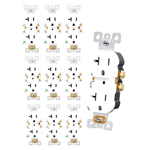 AIDA 20 Amps Outlets Duplex Electrical Receptacle Outlets, Tamper-Resistant, 20Amp 125V Heavy-Duty Wall Outlet, Residential, 3-Wire, Self-Grounding, UL Listed, Side Wire (10 Pack, White)