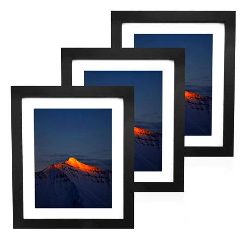 FUYOAL 8x10 Photo Frame Black, Wood Textured Wall Mounted Picture Frames Includes Mount for 7 x 5 Prints, Wall Mounted Photo Frames for Home & Office Decor, Set of 3