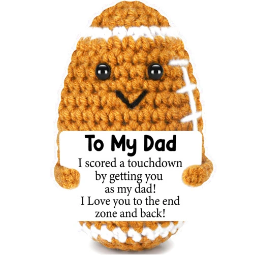 BiuNiuring Funny Fathers Day Birthday Gifts from Daughter Son Wife, Father's Day Positive Handmade Crochet Gift for Dad, Cute Small Gifts for Dads, I Love You Papa Gift Idea, Unique Football Doll for Step-Dads