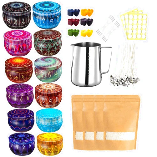LAKAGO DIY Candle Making Kit Supplies, Candle Craft Tools with Candle Make Pouring Pot, Candle Wicks Wicks Stickers Wicks Holder Dyes Beeswax Candles tins and Spoon LSDD-3-12