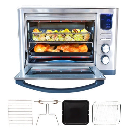 Koolatron Kenmore Digital 11-In-1 Air Fryer Toaster Oven Combo, 26 Quart Countertop Convection Oven With Rotisserie And Dehydrator, 11 One-Touch Smart Cooking Presets, Accessories Included, Stainless Steel