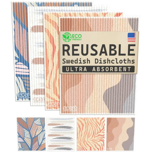 Eparé Swedish Dish Cloths for Kitchen - 8 Pack Absorbent Swedish Washcloths - Disposable Dish Cloths for Washing Dishes - Washable Dish Clothes - Sponge Cloths Kitchen Reusable