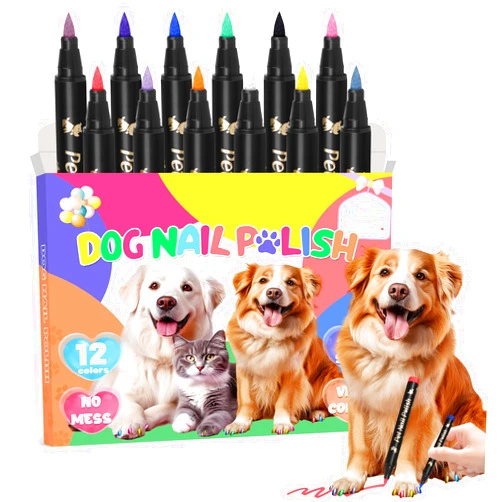MSDADA Dog Nail Polish Pens Quick Dry - 12 Colors Pet Nail Polish Set for Dogs, Dog Safe Easy Application Nail Polish Pens for Dog Nail Art, Fast Dry Girl Doggy Nail Polish - Great Puppy Nail Pawlish Set