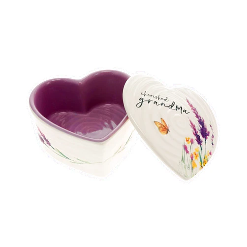 Pavilion Gift Company Pavilion - Cherished Grandma Ceramic Heart-Shaped Keepsake Box, Jewelry Keepsake, Decorative Box, Trinket Box, Birthday Mothers Day Nana Mimi, 2 Count, Cream