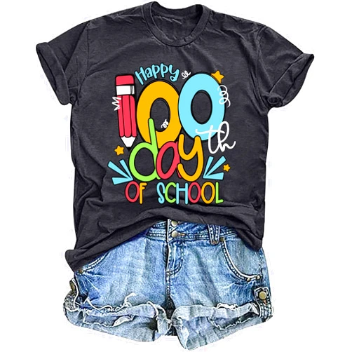 YHHR 100 Days of School Shirt Women 100th Day of School Teacher Tshirt Funny Back to School Prints Tees