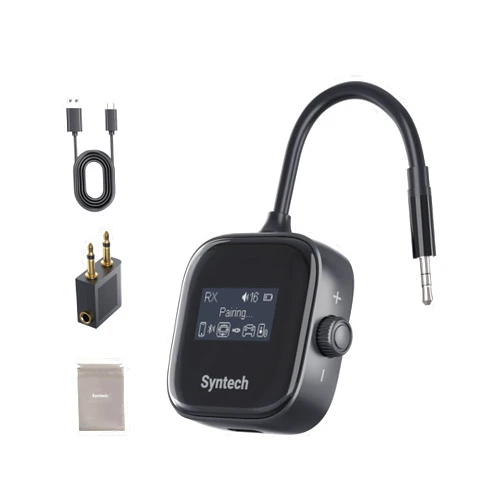 Syntech Airplane Bluetooth Transmitter Receiver for 2 AirPods or Wireless Headphones, HD Display Low Latency 3.5mm AUX Jack Bluetooth 5.3 Audio Adapter for Flying, TV, Car, Gym, Home Stereo
