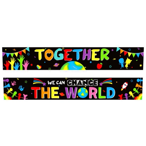 Outus 2 Pcs Motivational Classroom Banner Large Handprint Inspirational Banner Poster 61 x 9.5 Inch Together We Can Change the World Banner for Classroom School Student Teacher Blackboard Party Decor