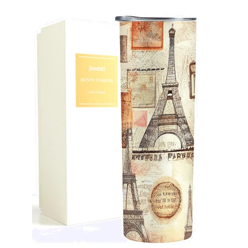 Onebttl Paris Gifts for Women, Insulated Stainless Steel Wine Tumbler with Lid and Straw, Vintage Cup, 20 oz