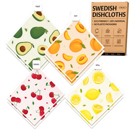 NLUS Swedish Dishcloths for Kitchen, 8-Pack Swedish Dish Towels with 4 Clips, Reusable Paper Towels Washable, Super Absorbent Cellulose Sponge Cloths, Biodegradable, No Odor