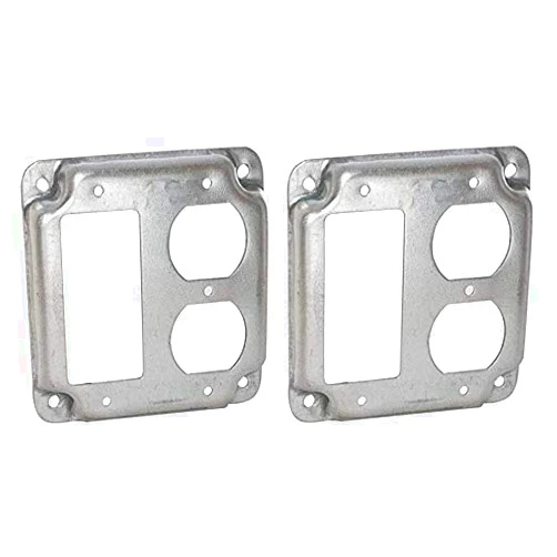 RACO Hubbell-Raco 915C 1 GFCI and 1 Duplex Receptacle 4-Inch Square Exposed Work Cover (Тwo Рack)