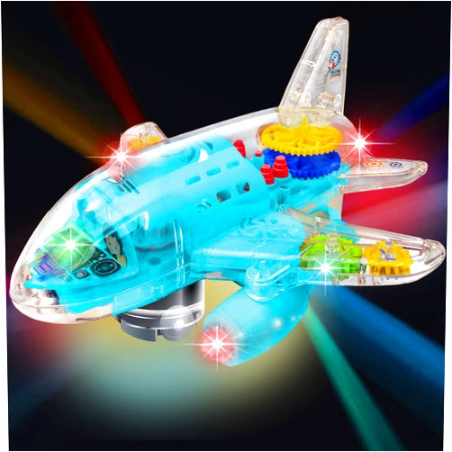 ArtCreativity Light-Up Transparent Airplane Toy for Toddlers 1-3, Fun Bump-and-Go Plane Toy for Kids 3-5, with Colorful Moving Gears, Music, and LED Effects - Perfect Airplane Gift for Boys and Girls