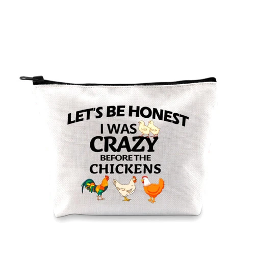 BDPWSS Funny Crazy Chicken Lady Gifts Chicken Lover Gift Let's Be Honest I Was Crazy Before The Chickens Makeup Bag for Women (Crazy before chicken bag)