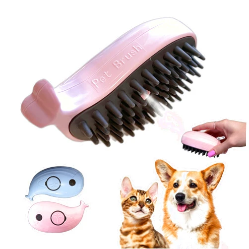Generic Self-Cleaning Deshedding Brush with Steam for Pet Grooming - Silicone Whale Design for Cats and Dogs (Light Pink)