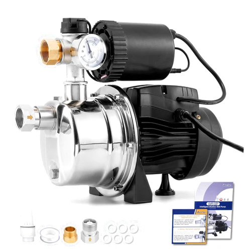 Hanchen 2-IN-1 Water Pressure Booster Pump System for Home with Pressure Tank Automatic, 1050 GPH Self-Priming Shallow Well Jet Pump 110V with Water Flow Switch Water Pressure Switch