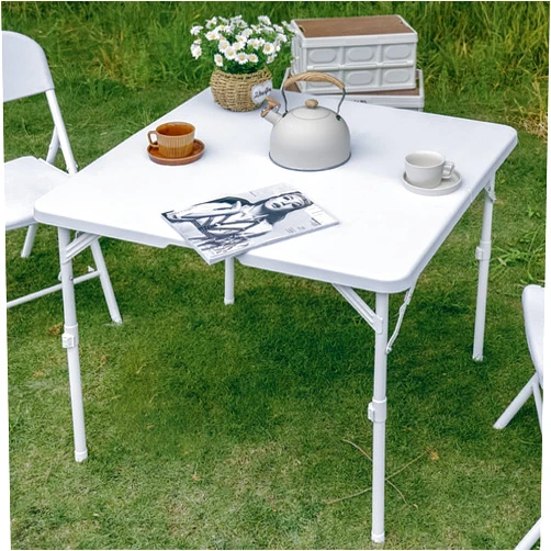 Allpop 34'' Square Folding Table, Portable Plastic Fold in Half Dining Card Table with Handle & 2 Heights for Picnic Party Commercial Events, White