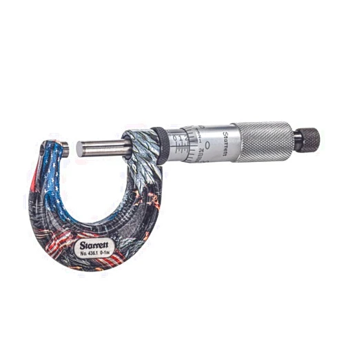 Starrett Outside Micrometer with One-Piece Spindle, Satin Chrome Finish and Advanced Sleeve Design - American Pride Theme, 0-1