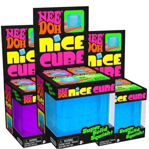Schylling Needoh Nice Cube Sensory Toy with a Super Solid Squish - Always Returns to its Square Shape - Colors May Vary 3 Pack