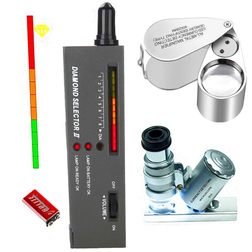 Hqdz-td High Accuracy Professional Diamond Tester Pen, Jewelry Diamond Tester with 60X Mini LED Magnifying&40X Full Metal Illuminated Jewelry Loop Magnifier,Diamond Selector for Novice and Expert