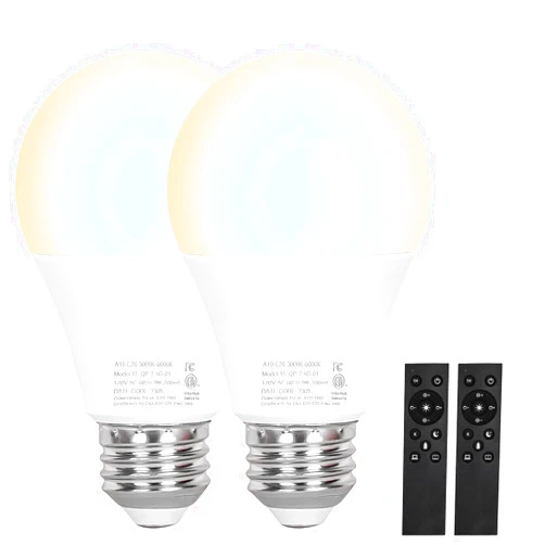 Brilvibera 2 Packs Remote Control Bulb Set, A19 LED Light Bulbs Dimmable Stepless 2700K-6000K, 805 LM, E26 Base, 25000+ Hours Lifespan, LED Bulb for Pendant Light, Table Light, Floor Lamp