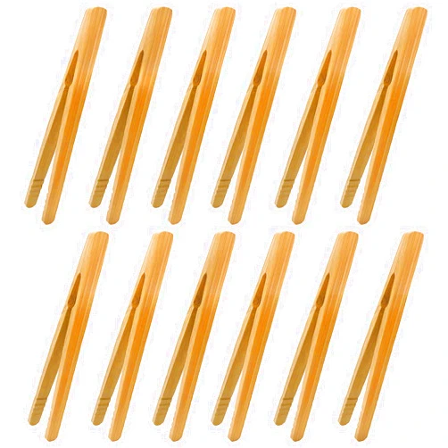 MYYZMY 12pcs Bamboo Tongs, 7 Inch Reusable Bamboo Toast Tongs for Toast Bread Pickles Fruits Tea
