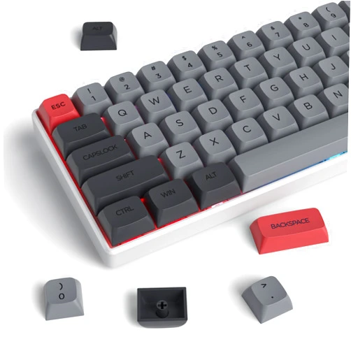 Mosptnspg XDA PBT Key Cap, 134 Keys Dye Sublimation Grey red Custome Key Cap Set for Cherry/Gatron MX switches 60 Percent/68/61 Gaming Mechanical Keyboard