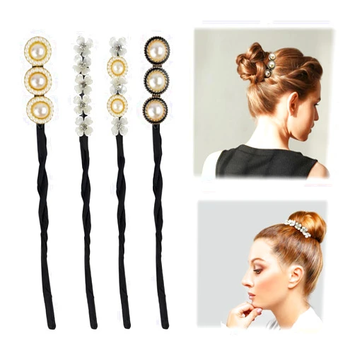 yuntop 4PCS Hair Bun Maker Donut Dacron Iron Resin Material - Lazy Hair Curler for Women Girl Hair Styling Accessories - French Hairstyle Twist Hair Tool - Black Color