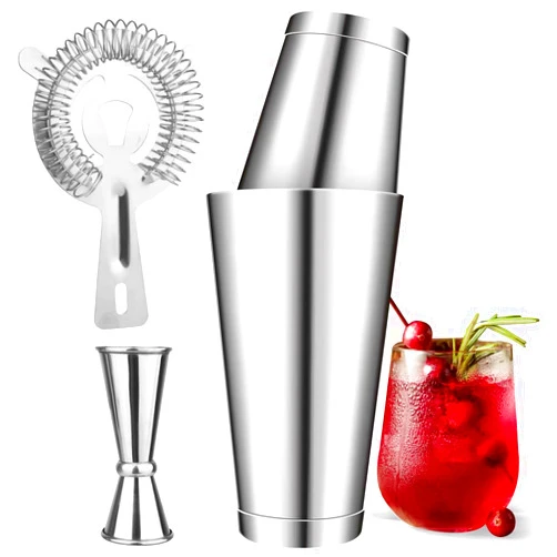Mawisek Boston Cocktail Shaker Set Bartender Kit with 18 oz & 28 oz Stainless Steel Weighted Martini Shakers, Strainer, Double Measuring Jigger, Portable Bar Set for Drink Mixer Bartending