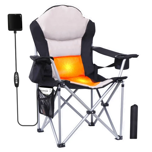 CDEN Heated Camping Chair, Outdoor Heated Camping Chair, Camping Chair, Folding Chair, 10000mAh Power Bank, Thick Padding, Heavy Duty, Cooler Bag, Armrest, Carry Bag (1 Pack)