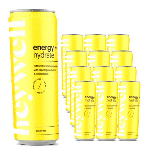 Heywell Sparkling Adaptogenic Water Energy and Focus, Lemon Fizz Flavor 12 Fluid Ounce (Pack of 12) - Caffeinated, Organic, Non GMO, Vegan, Gluten Free, Dairy Free